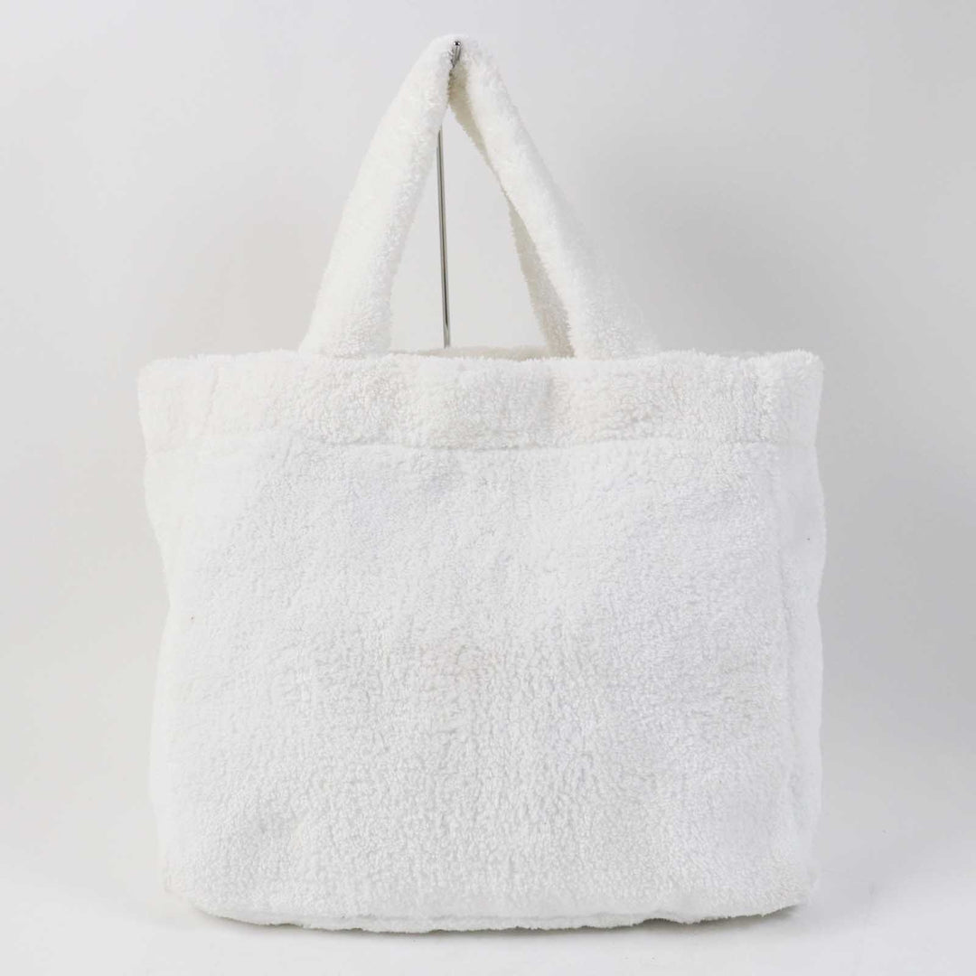 PRADA Tote Bag 1BG130 Pile fabric Bianco Nero terry Women Used Authentic