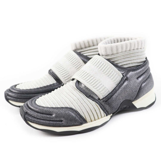 CHANEL sneakers G33070 knitted leather gray 37 1/2