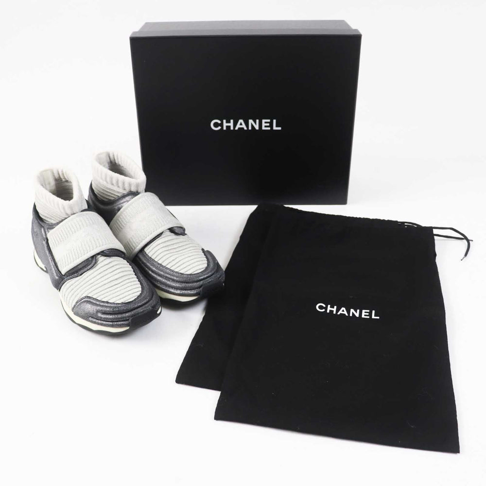 CHANEL sneakers G33070 knitted leather gray 37 1/2