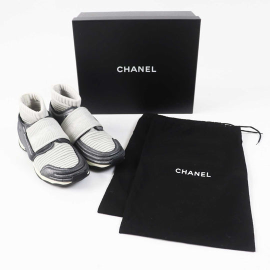 CHANEL sneakers G33070 knitted leather gray 37 1/2