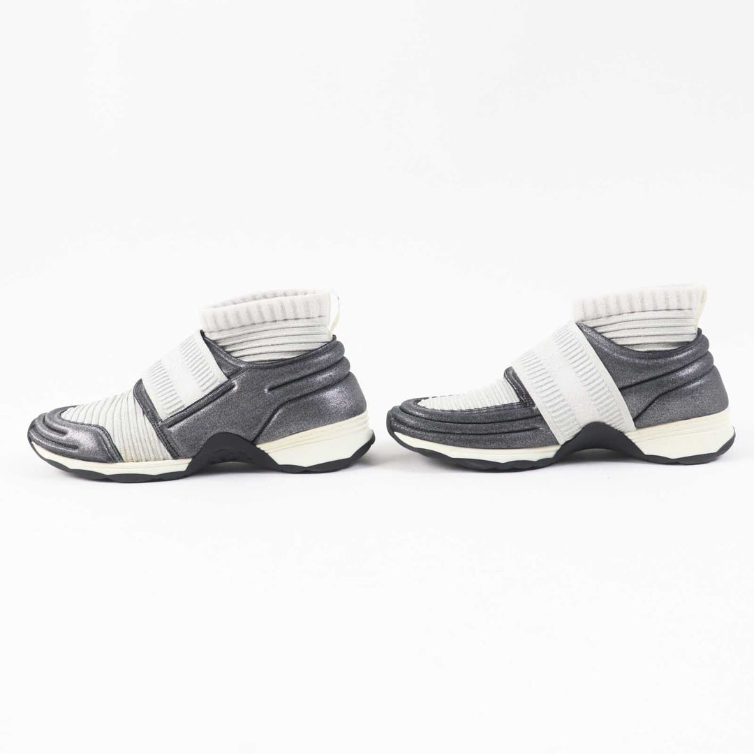 CHANEL sneakers G33070 knitted leather gray 37 1/2