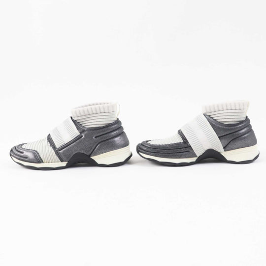 CHANEL sneakers G33070 knitted leather gray 37 1/2