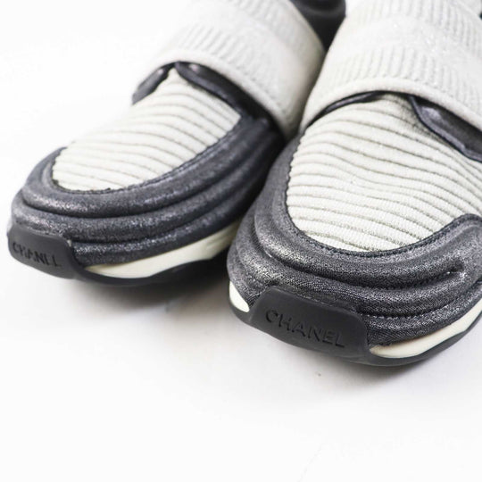 CHANEL sneakers G33070 knitted leather gray 37 1/2