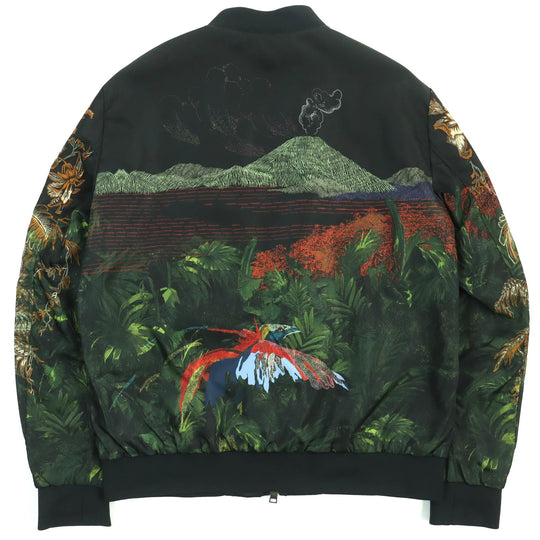 ETRO Bomber jacket Outer: 100% nylon, Lining: 100% cupra, Rib part: 98% cotton, 2% polyurethane, Sleeve lining: 54% acetate, 46% polyester Black multicolor mens XL Used Authentic