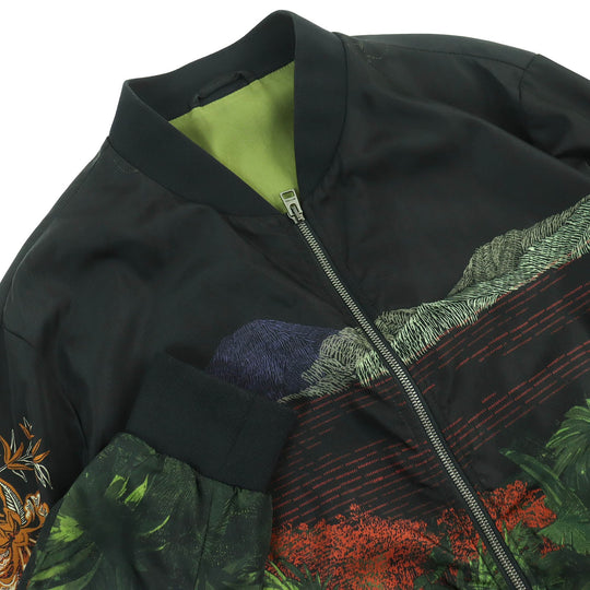 ETRO Bomber jacket Outer: 100% nylon, Lining: 100% cupra, Rib part: 98% cotton, 2% polyurethane, Sleeve lining: 54% acetate, 46% polyester Black multicolor mens XL Used Authentic