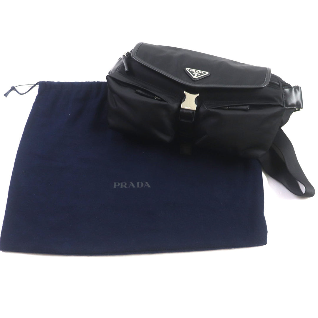 PRADA Sling bag 2VH174 Re-Nylon Leather black mens Used Authentic