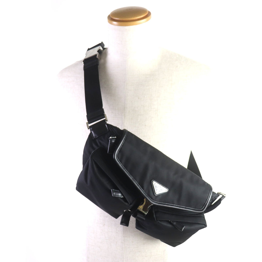 PRADA Sling bag 2VH174 Re-Nylon Leather black mens Used Authentic