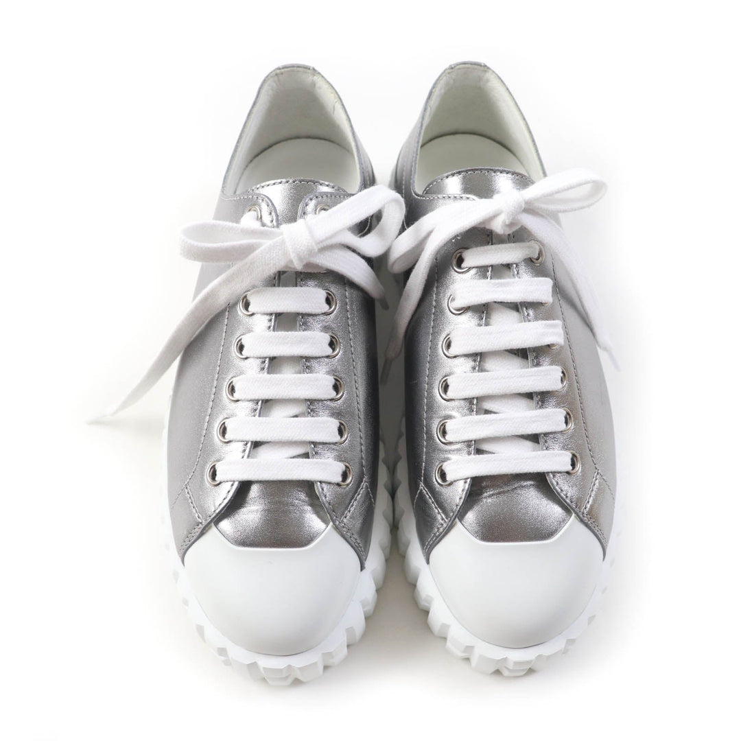 HERMES sneakers Main: Leather Silver Cross Women 35 Used Authentic