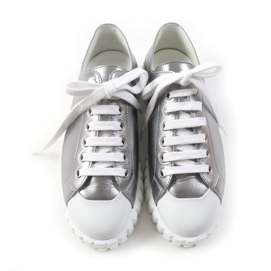HERMES sneakers Main: Leather Silver Cross Women 35 Used Authentic