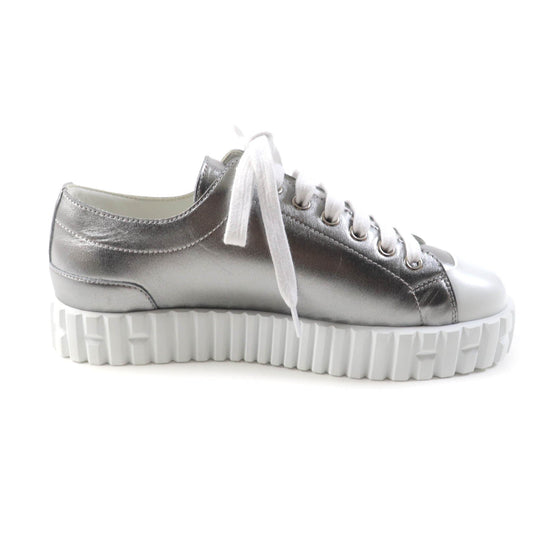 HERMES sneakers Main: Leather Silver Cross Women 35 Used Authentic