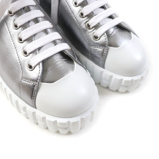 HERMES sneakers Main: Leather Silver Cross Women 35 Used Authentic