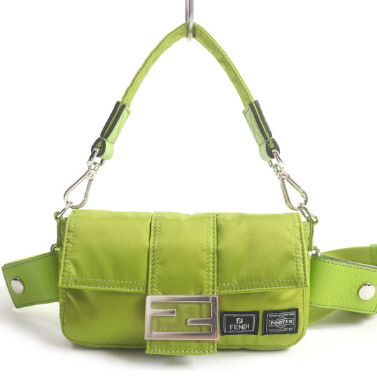 FENDI Sling bag 7AS138 Main: Nylon, Main: Leather wasabi green Baguette Mini mens Used Authentic