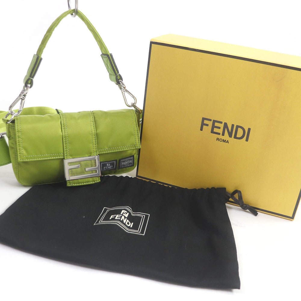 FENDI Sling bag 7AS138 Main: Nylon, Main: Leather wasabi green Baguette Mini mens Used Authentic