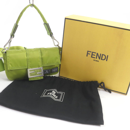 FENDI Sling bag 7AS138 Main: Nylon, Main: Leather wasabi green Baguette Mini mens Used Authentic