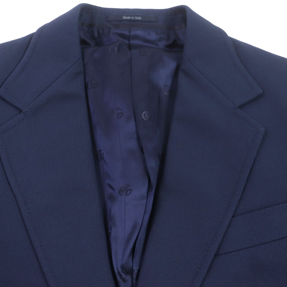 GUCCI tailored jacket 751155 Main: 100% cotton, Lining: 100% rayon, Parts: 100% rayon, Applique: 35% acrylic, 35% alpaca, 30% polyester Navy Cotton formal jacket with Web stripe detail mens 46 Used Authentic
