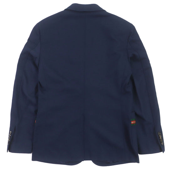 GUCCI tailored jacket 751155 Main: 100% cotton, Lining: 100% rayon, Parts: 100% rayon, Applique: 35% acrylic, 35% alpaca, 30% polyester Navy Cotton formal jacket with Web stripe detail mens 46 Used Authentic