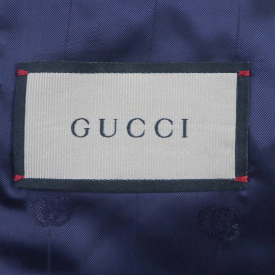 GUCCI tailored jacket 751155 Main: 100% cotton, Lining: 100% rayon, Parts: 100% rayon, Applique: 35% acrylic, 35% alpaca, 30% polyester Navy Cotton formal jacket with Web stripe detail mens 46 Used Authentic