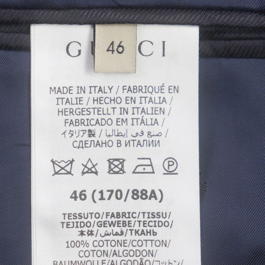 GUCCI tailored jacket 751155 Main: 100% cotton, Lining: 100% rayon, Parts: 100% rayon, Applique: 35% acrylic, 35% alpaca, 30% polyester Navy Cotton formal jacket with Web stripe detail mens 46 Used Authentic