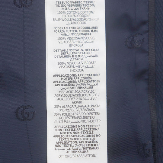GUCCI tailored jacket 751155 Main: 100% cotton, Lining: 100% rayon, Parts: 100% rayon, Applique: 35% acrylic, 35% alpaca, 30% polyester Navy Cotton formal jacket with Web stripe detail mens 46 Used Authentic