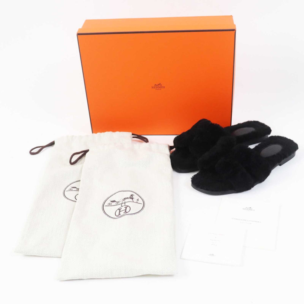 HERMES Sandals Mouton black Oran Women 35 Used Authentic