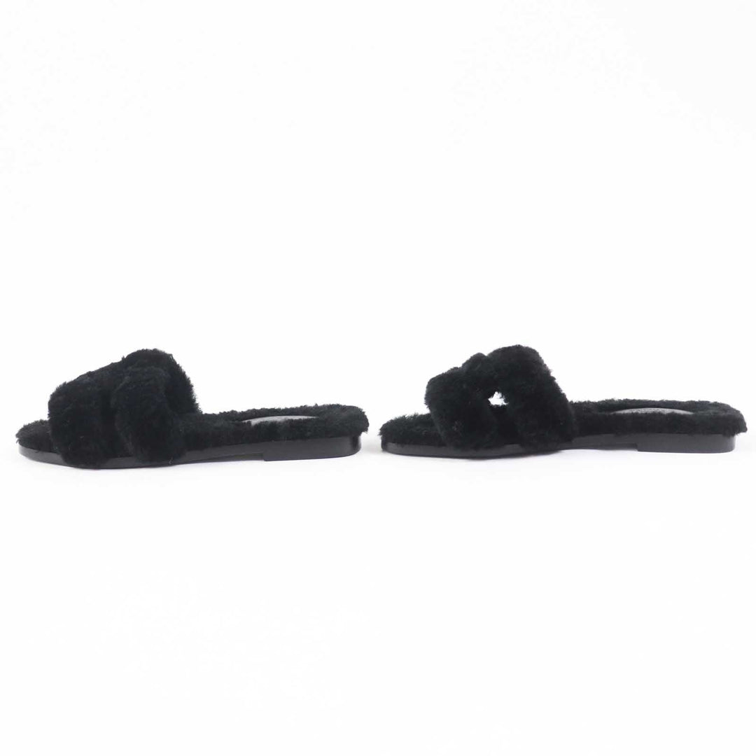 HERMES Sandals Mouton black Oran Women 35 Used Authentic