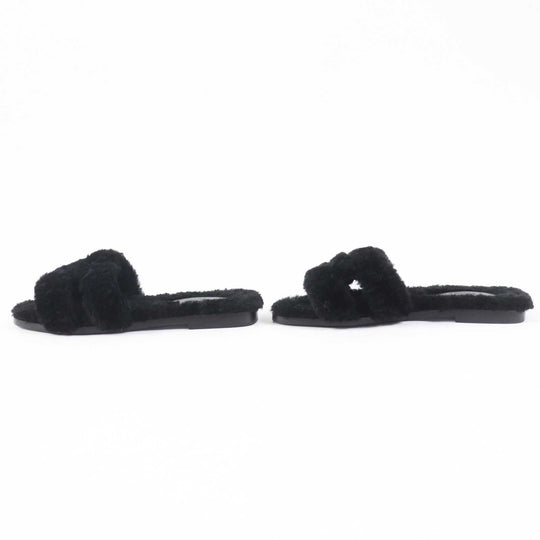 HERMES Sandals Mouton black Oran Women 35 Used Authentic