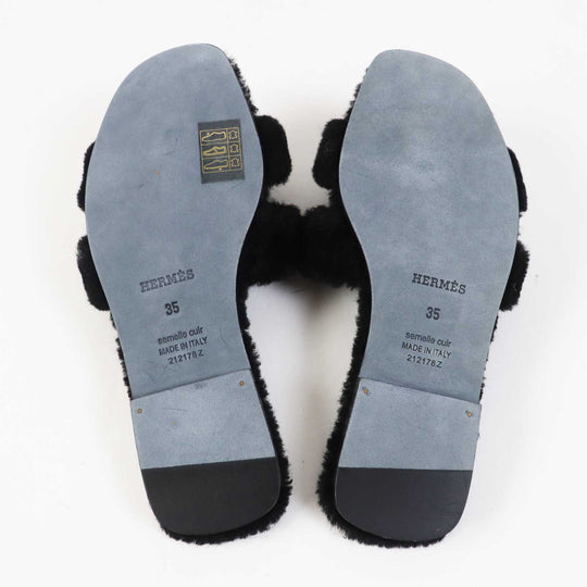 HERMES Sandals Mouton black Oran Women 35 Used Authentic