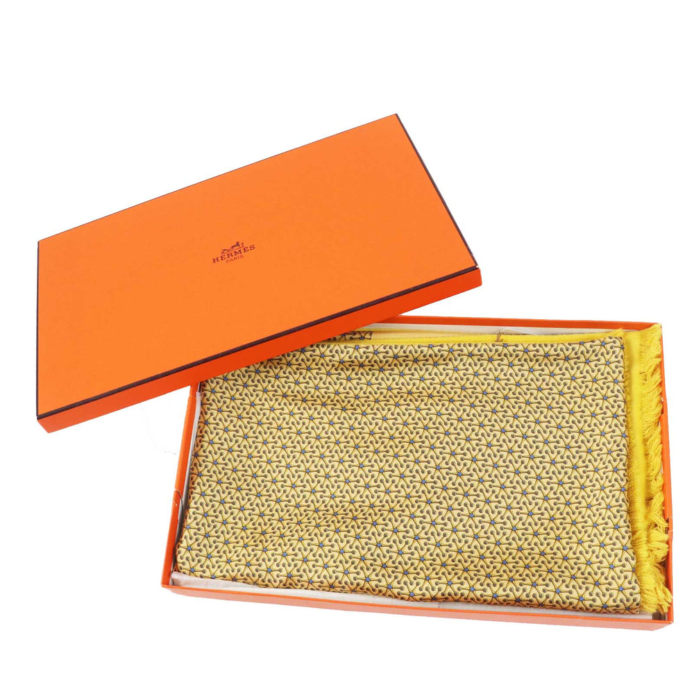 HERMES Scarf Main: 100% silk, Lining: 100% angora Yellow type Women Used Authentic