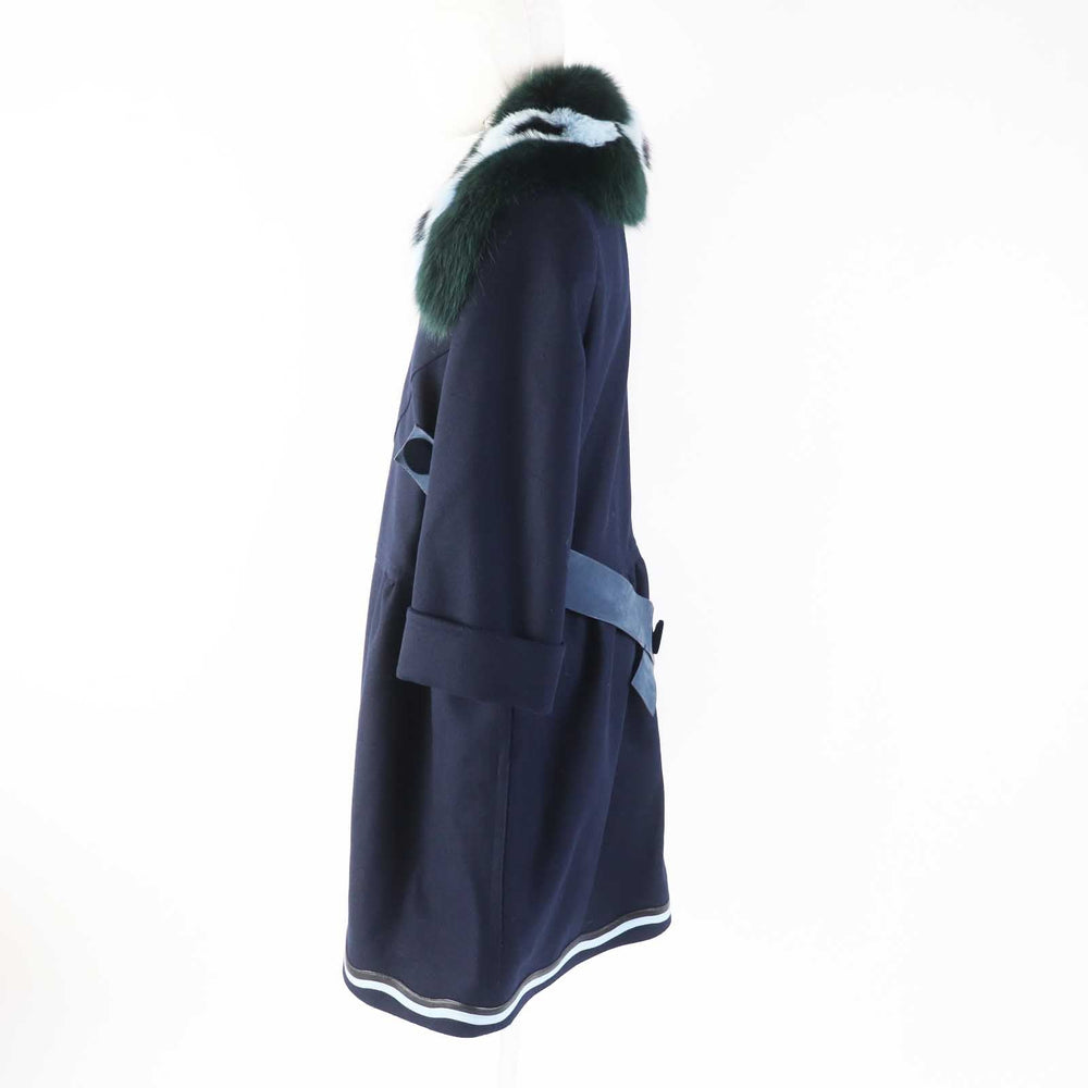 FENDI coat FF8246 Outer material: 87% wool, Outer material: 10% cashmere, Outer material: 3% polyurethane, Other material: 100% silk, Fur: Fox Leather: Lamb Navy Women 42 Used Authentic