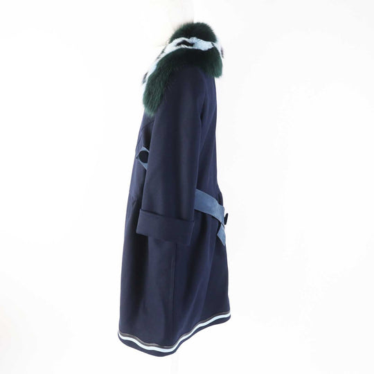 FENDI coat FF8246 Outer material: 87% wool, Outer material: 10% cashmere, Outer material: 3% polyurethane, Other material: 100% silk, Fur: Fox Leather: Lamb Navy Women 42 Used Authentic