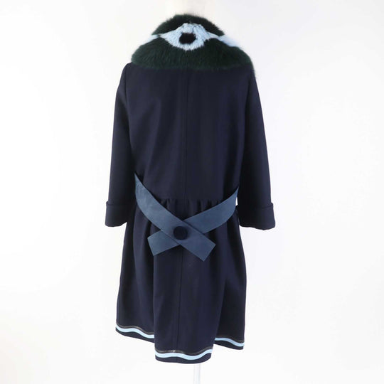 FENDI coat FF8246 Outer material: 87% wool, Outer material: 10% cashmere, Outer material: 3% polyurethane, Other material: 100% silk, Fur: Fox Leather: Lamb Navy Women 42 Used Authentic