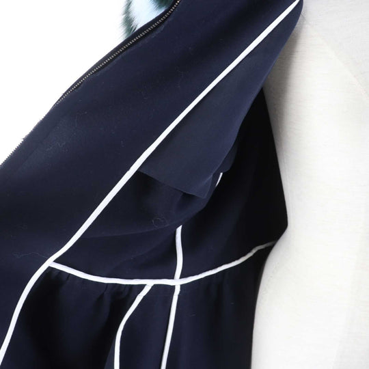 FENDI coat FF8246 Outer material: 87% wool, Outer material: 10% cashmere, Outer material: 3% polyurethane, Other material: 100% silk, Fur: Fox Leather: Lamb Navy Women 42 Used Authentic