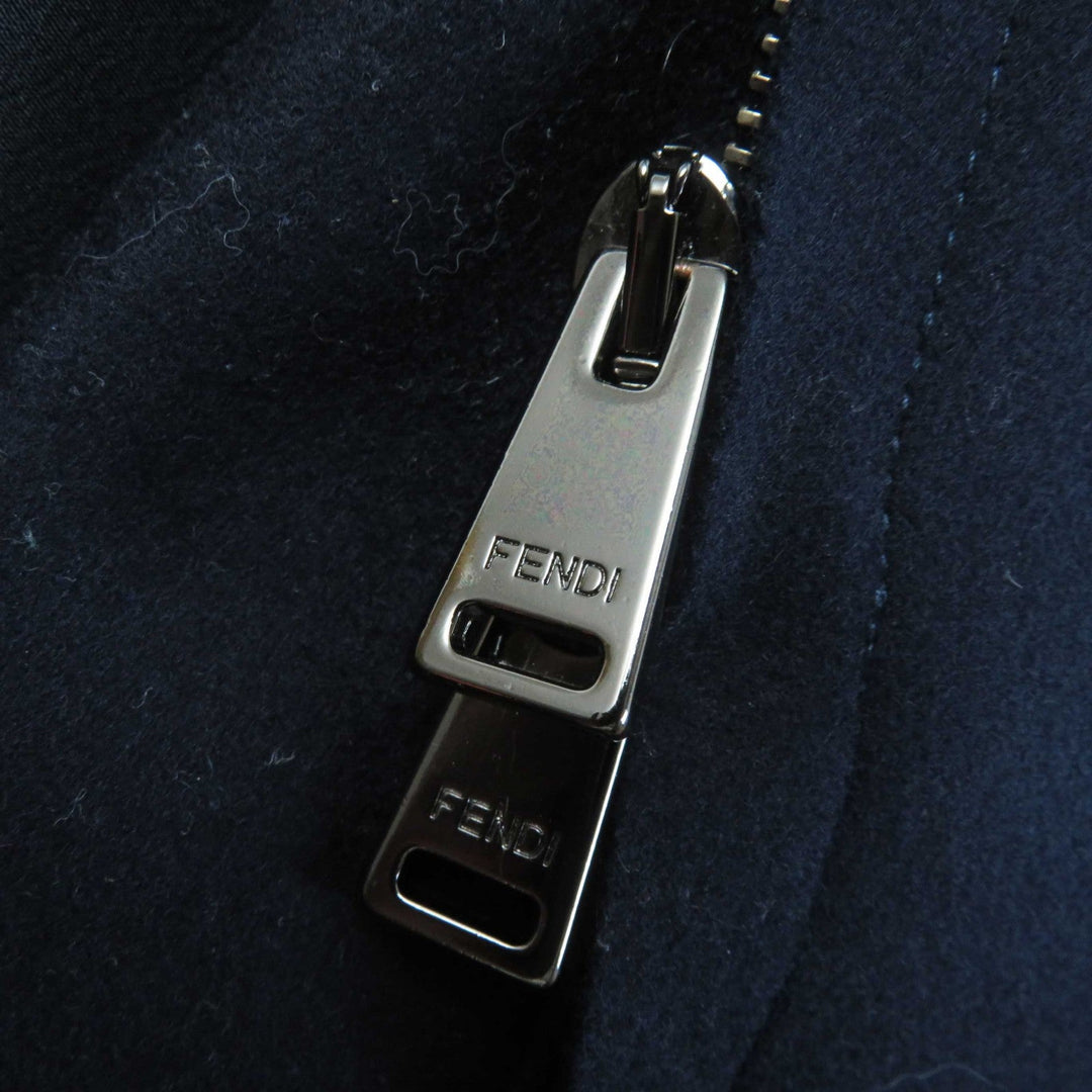 FENDI coat FF8246 Outer material: 87% wool, Outer material: 10% cashmere, Outer material: 3% polyurethane, Other material: 100% silk, Fur: Fox Leather: Lamb Navy Women 42 Used Authentic