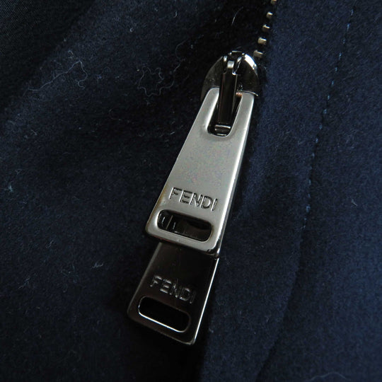 FENDI coat FF8246 Outer material: 87% wool, Outer material: 10% cashmere, Outer material: 3% polyurethane, Other material: 100% silk, Fur: Fox Leather: Lamb Navy Women 42 Used Authentic