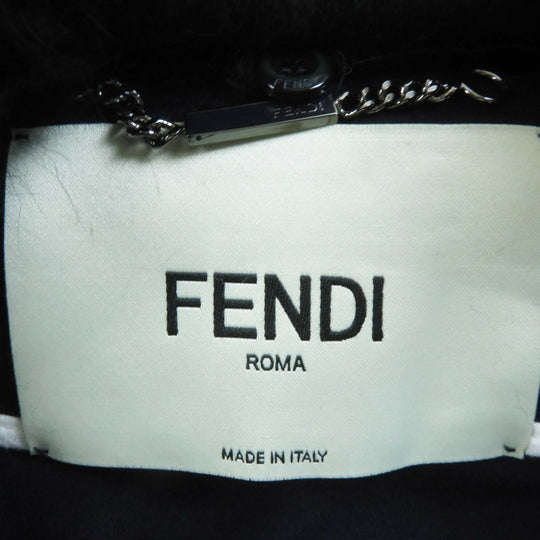 FENDI coat FF8246 Outer material: 87% wool, Outer material: 10% cashmere, Outer material: 3% polyurethane, Other material: 100% silk, Fur: Fox Leather: Lamb Navy Women 42 Used Authentic