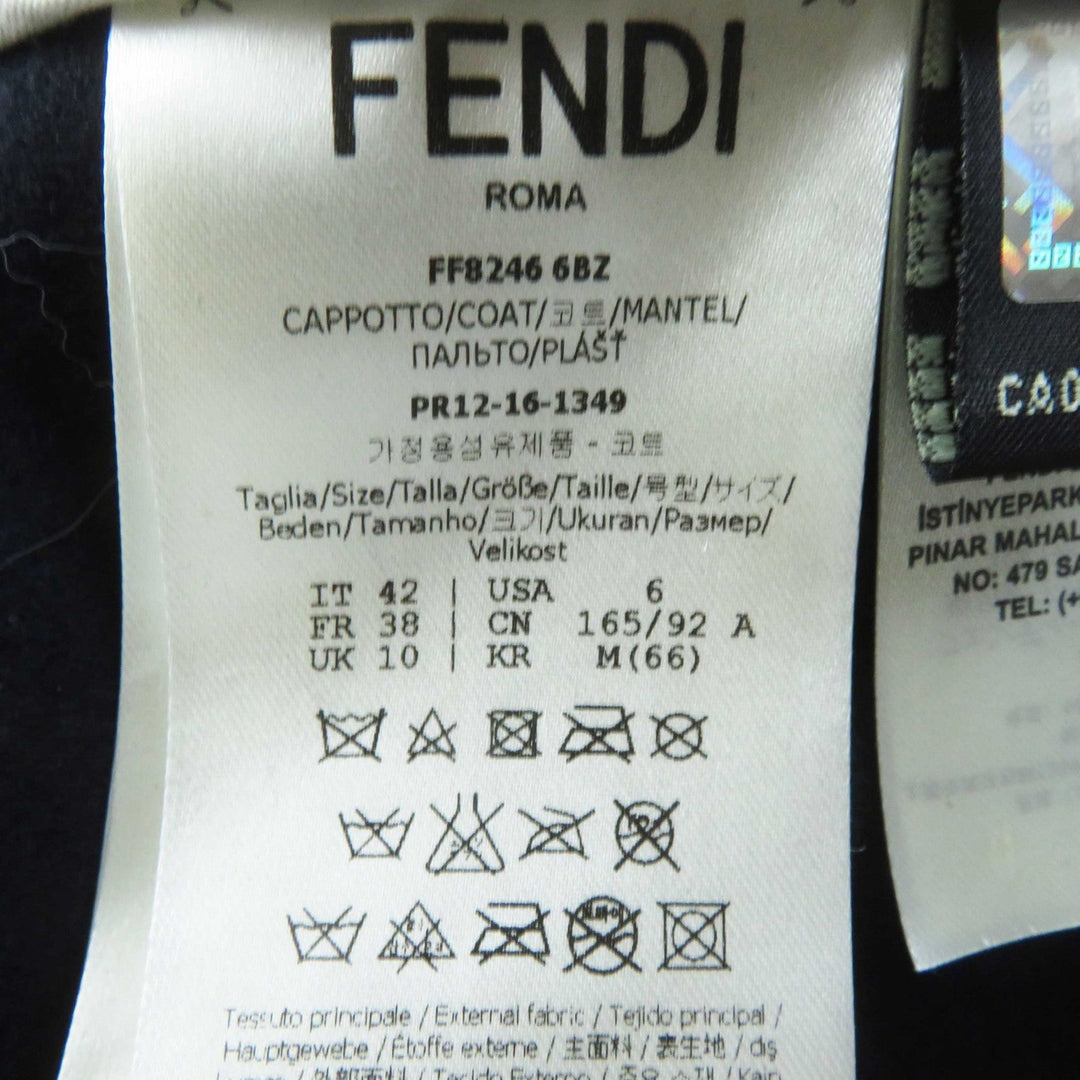 FENDI coat FF8246 Outer material: 87% wool, Outer material: 10% cashmere, Outer material: 3% polyurethane, Other material: 100% silk, Fur: Fox Leather: Lamb Navy Women 42 Used Authentic