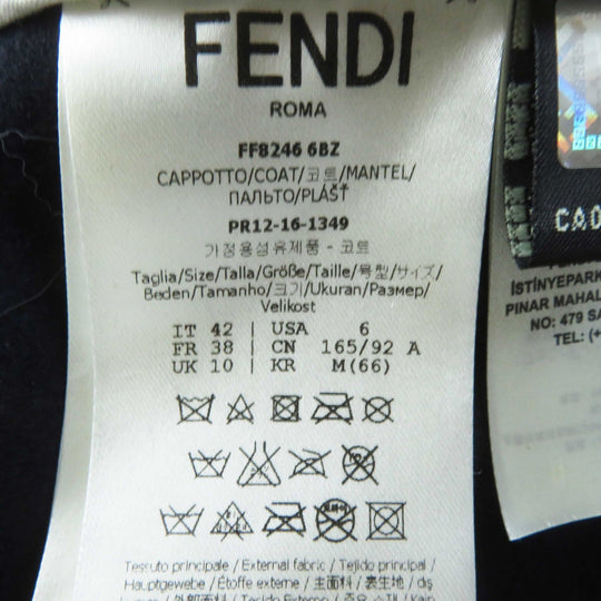 FENDI coat FF8246 Outer material: 87% wool, Outer material: 10% cashmere, Outer material: 3% polyurethane, Other material: 100% silk, Fur: Fox Leather: Lamb Navy Women 42 Used Authentic