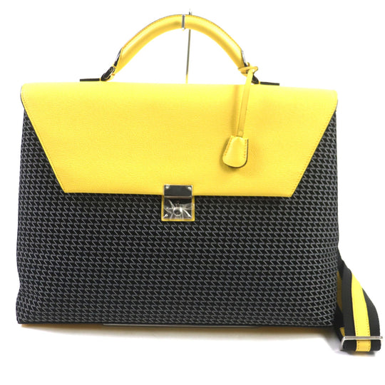 Valextra Briefcase Main: Canvas, Main: Leather Yellow black K-VAL mens Used Authentic