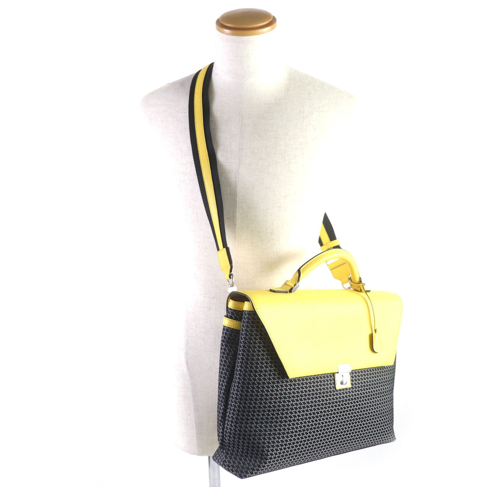Valextra Briefcase Main: Canvas, Main: Leather Yellow black K-VAL mens Used Authentic