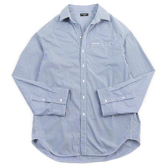 BALENCIAGA Long sleeve shirt 665150 Outer: 100% cotton, Part: 100% polyester Blue white mens M Used Authentic