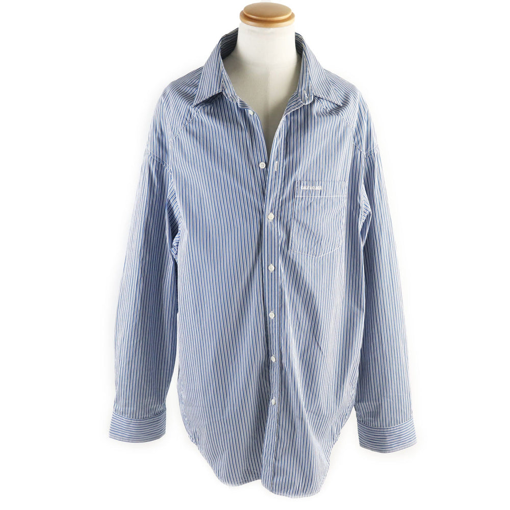 BALENCIAGA Long sleeve shirt 665150 Outer: 100% cotton, Part: 100% polyester Blue white mens M Used Authentic