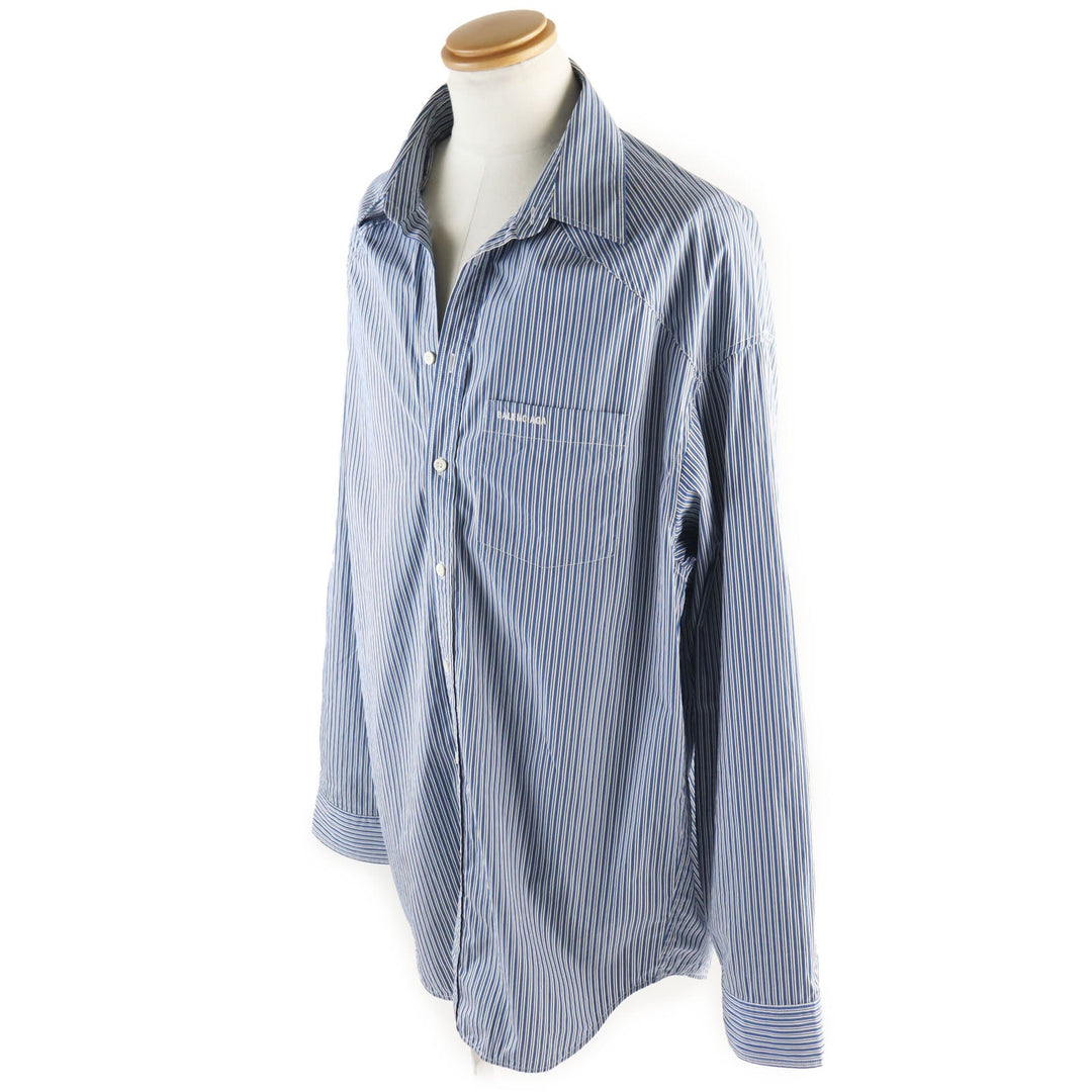 BALENCIAGA Long sleeve shirt 665150 Outer: 100% cotton, Part: 100% polyester Blue white mens M Used Authentic