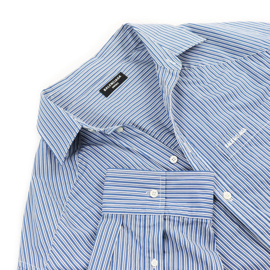 BALENCIAGA Long sleeve shirt 665150 Outer: 100% cotton, Part: 100% polyester Blue white mens M Used Authentic