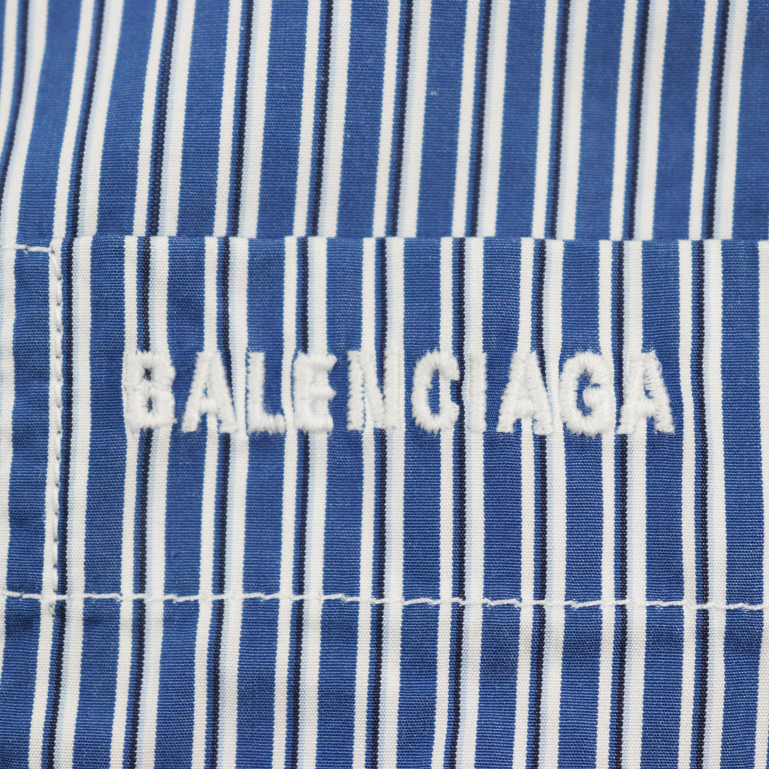 BALENCIAGA Long sleeve shirt 665150 Outer: 100% cotton, Part: 100% polyester Blue white mens M Used Authentic