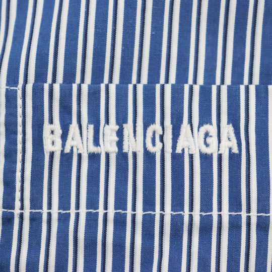 BALENCIAGA Long sleeve shirt 665150 Outer: 100% cotton, Part: 100% polyester Blue white mens M Used Authentic