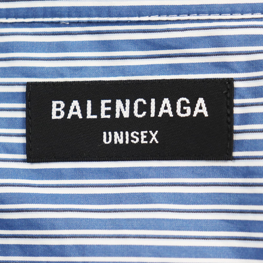 BALENCIAGA Long sleeve shirt 665150 Outer: 100% cotton, Part: 100% polyester Blue white mens M Used Authentic