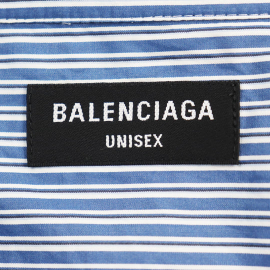 BALENCIAGA Long sleeve shirt 665150 Outer: 100% cotton, Part: 100% polyester Blue white mens M Used Authentic