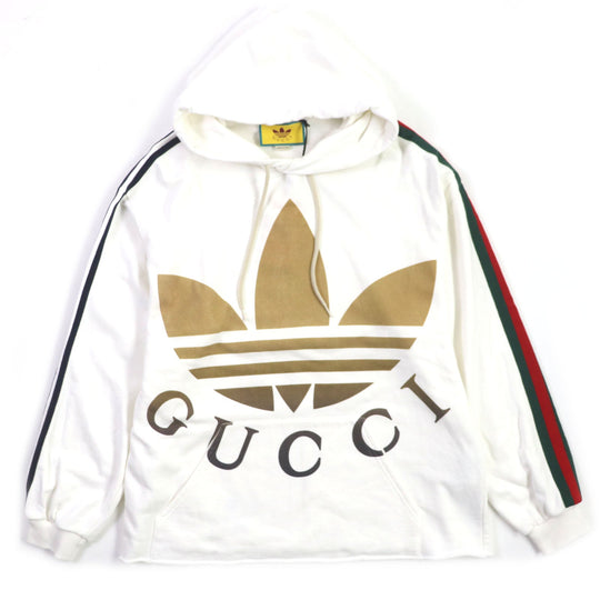 GUCCI Hoodie 722967 Main: 100% cotton, Trimming: 97% cotton, 3% polyurethane Partial use 1: 58% cotton, 42% rayon Partial use 2: 65% rayon, 35% cotton white mens S Used Authentic