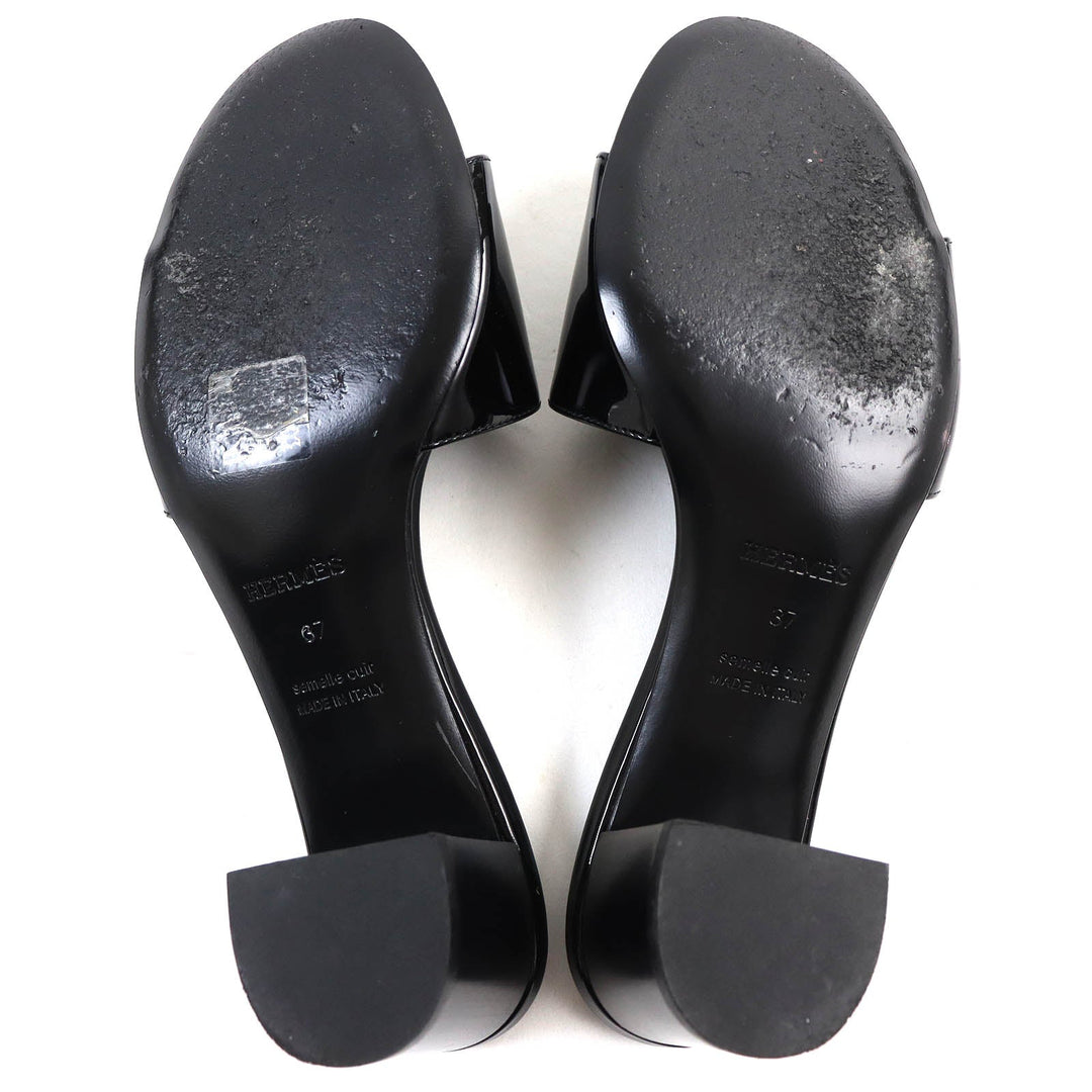 HERMES Sandals 192126Z Main: Patent leather black Very Women 37 Used Authentic