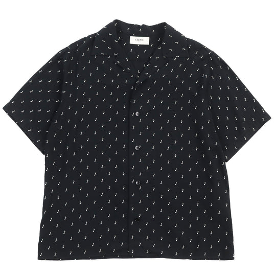 CELINE Short sleeve shirt 2C036736D Main: 100% rayon black mens 37 Used Authentic